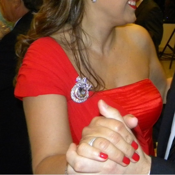 Draped One-Shoulder Gown red Prom wedding - Picture 3 of 4